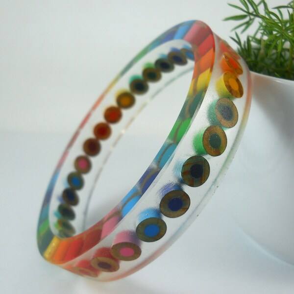 Resin Bracelet, Bangle Bracelet, Resin Jewelry, Colored Pencil, Teacher Gift, Upcycled, Artist, Crafter, Pencil, Rainbow, Multi Color