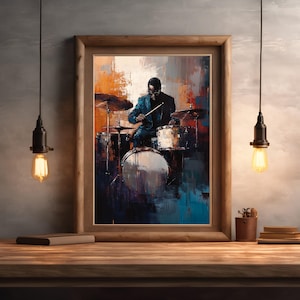 Jazz Drummer Gemälde | Ölgemälde | Jazz Musik Wand Kunst | Ölgemälde Druck | Musik Raum Dekor | Musik Poster | Jazz Musiker, Trommeln