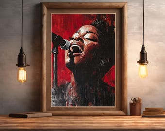ジャズシンガーの油絵プリント：音楽室の壁掛けアート（デジタルダウンロード）