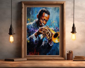 Jazz Trumpet Player Oil Painting Print: Music Room Wall Art (Digital Download)