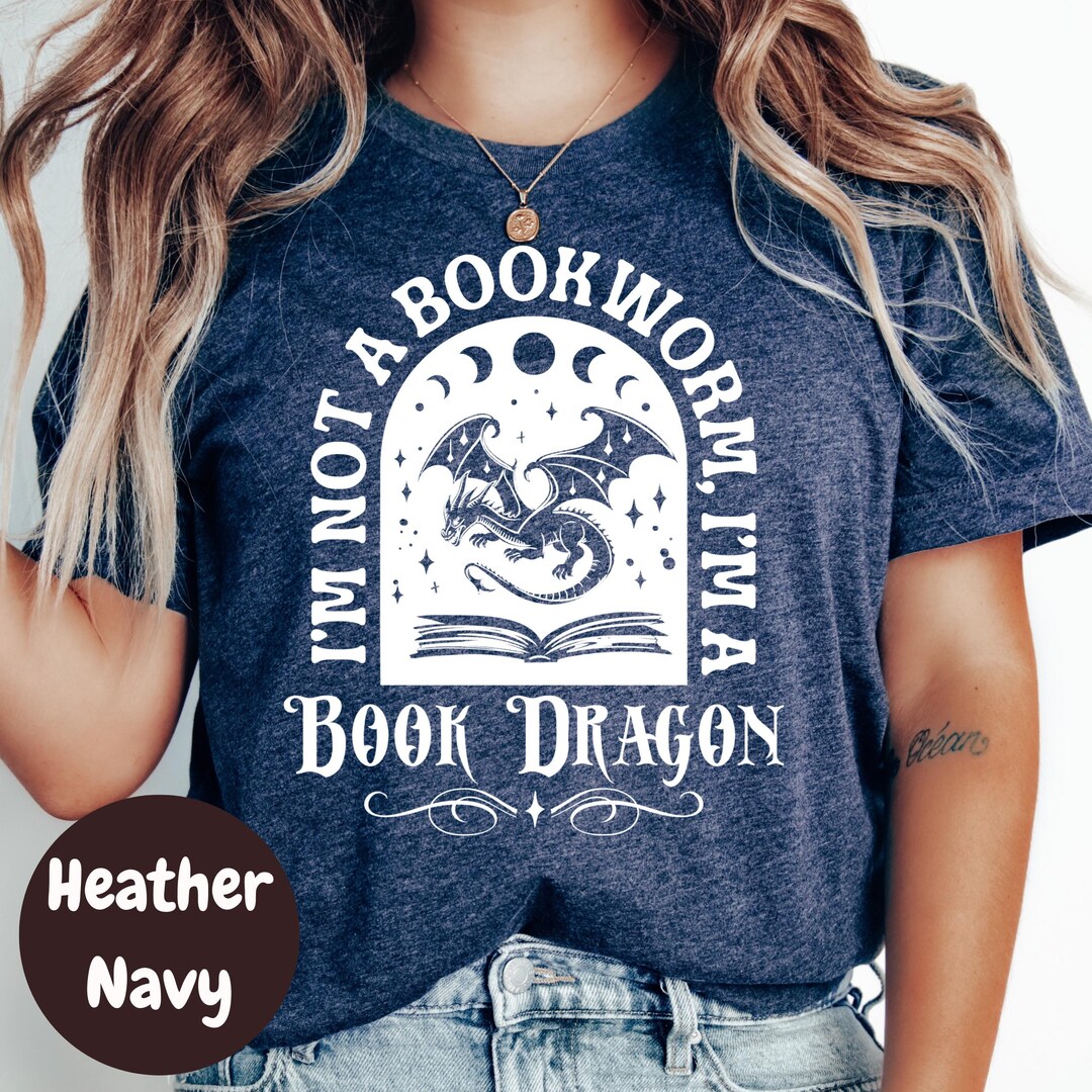 Book Dragon Tshirt Fantasy Reader Graphic Tee Etsy