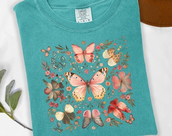 Vintage Butterfly Shirt, Cottagecore Aesthetic Tee, Retro Floral Comfort Colors® Shirt, Nature-Inspired Graphic Tee, Boho Gift for Her