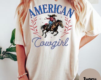 American Cowgirl Comfort Colors Shirt: Patriotic Rodeo Tee