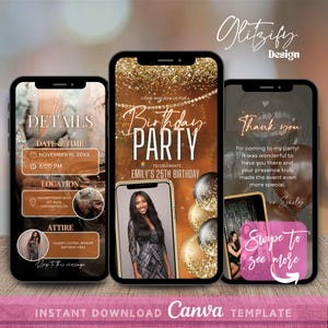 Gold glam Birthday party video invitation with photo,birthday party invitation template,digital birthday invitation,digital invitation,diy
