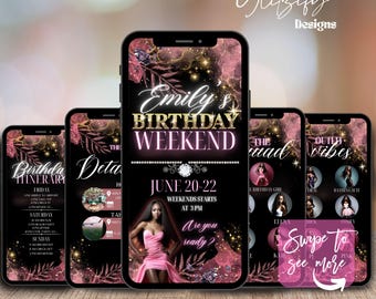 Animated Birthday Weekend Invitation: Girls Trip Itinerary (Digital Download)