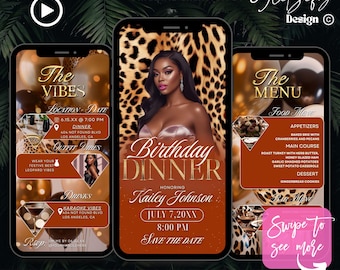 Animated Leopard Birthday Dinner Invitation: Cheetah Print (Digital Download)