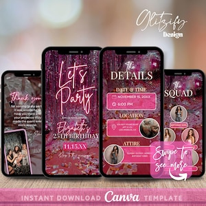 Pink Disco Animated Birthday Invitation: Customizable Canva Template (Digital Download)