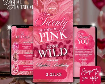 Shades of Pink Birthday Invitation:Wild Pink Party Invite, Any Age Editable Pink Party Invite,Pink themed party evite,phone invitation
