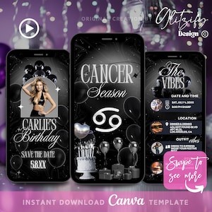 Zaproszenie urodzinowe dla znaku zodiaku Rak, zaproszenie na sezon Rak, zaproszenie urodzinowe dla znaku zodiaku, zaproszenie urodzinowe astrologiczne, znak zodiaku, zaproszenie niebiańskie