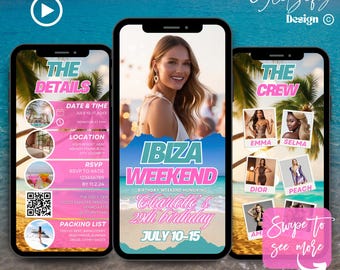 Ibiza Birthday Weekend Animated Invitation: Girls Trip Getaway (Canva Template)