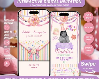 Editable Girly Birthday Invitation Website With Photo: Colorful Vintage Fancy Birthday Theme With Built In Rsvp ( Canva Template)