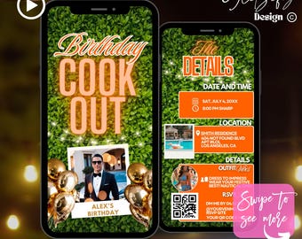 Neon Birthday Cookout Animated Invitation: Grill & Chill (Digital Download)