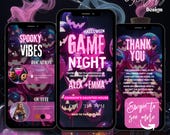 Animated Halloween Game Night Invitation: Neon Witch Party Evite (Canva Template, Digital Download)
