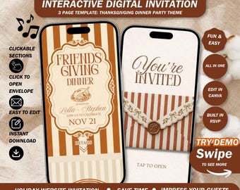 Friendsgiving Dinner Invitation Website: Fun Thanksgiving Party Invite with Rsvp ( canva template )