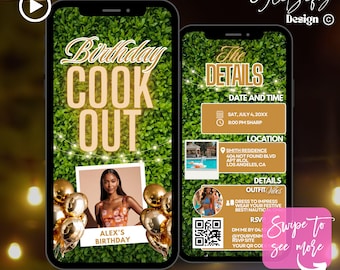 Neon Birthday Cookout Animated Invitation: Grill & Chill BBQ (Digital Download)