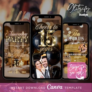 15th Anniversary Party Invitation,Text Invitation Anniversary,Surprise anniversary Dinner Invite,Digital Invitation,Wedding Anniversary diy