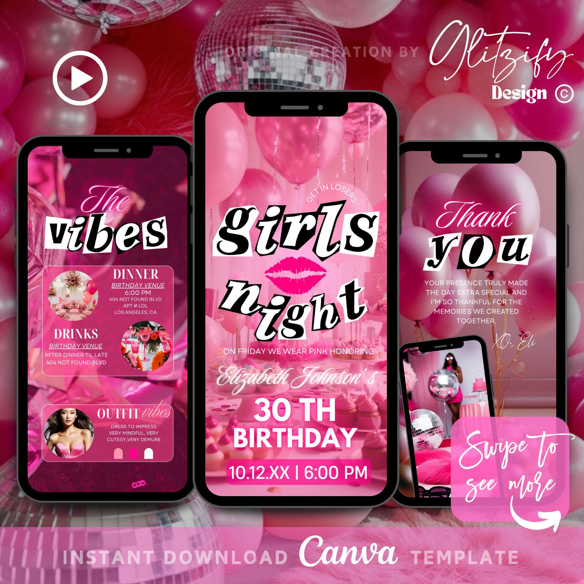 2000s Pink Scrapbook Style Girls Night Invitation,Girls Night Party Invite,Vision Board Girls Night Digital Invite,y2k Birthday Text Invite