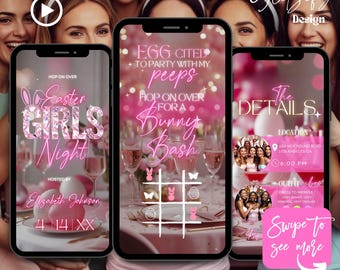 Animated Easter Girls Night Invitation: Bunny Bash, Editable Canva Template (Digital Download)