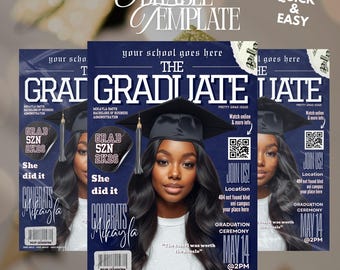Blue Graduation Magazine Cover Invitation for her & him,Personalized Graduation Gift,Editable Graduation Magazine Invite,Grad Ceremony Flyer