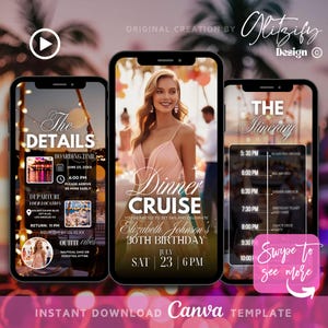 Black Dinner Cruise Invitation,Birthday Cruise Invite,Dinner Cruise Invite,Tropical Birthday Cruise Itinerary,Let&#39;s Cruise Yacht Party Evite