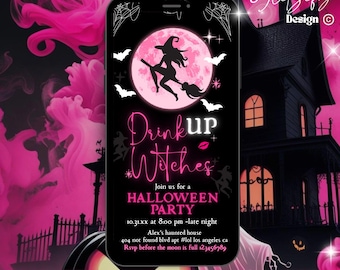 Animated Halloween Party Invitation: Drink Up Witches, Bad Witches Only (Video Invite, Canva Template)