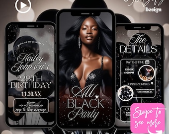 All Black Party Animated Invitation: Glam Birthday Dinner (Digital Download)