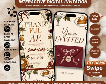 Thankful AF Invitation Website: Funny Thanksgiving Dinner Invite with Built In Rsvp ( canva template )