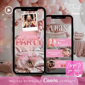 Rosegold Glam Pajama Party Invitation,Animated PJ Party Invite,Pink Sleepover Invite,Adult Pj Party Invitation,Glam Girls Night Invite