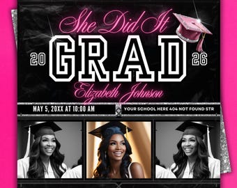 Anuncio de graduación de Pink Glam, fiesta de graduación, invitación de graduación, plantilla de volante de graduación, volante de anuncio de graduación, volante de Instagram de graduación