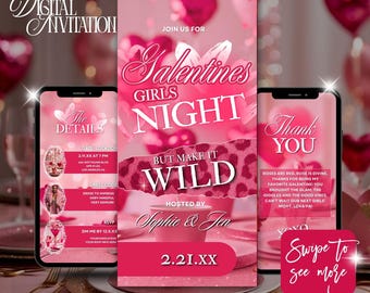 Galentine's Girls Night Invitation,Galentine Party Invitation,Digital Valentine Party Template,Be My Galentine,Leopard Girls Night Evite