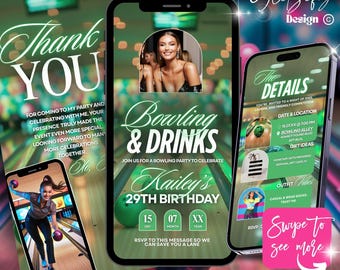 Animated Bowling Party Invitation: Editable Text, Instant Download