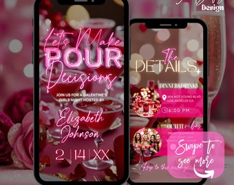 Animated Galentine's Invitation: Pink Cocktails, Girls Night (Digital Download)