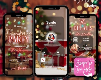 Santa Calling Christmas Party Invitation: Animated Digital Invite (Canva Template)