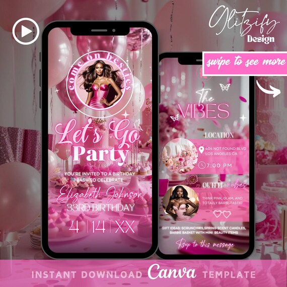 Pink Glam Birthday Party Animated Invitation (Canva Editable)