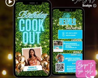 Neon Birthday Cookout Animated Invitation: Grill & Chill BBQ (Digital Download)
