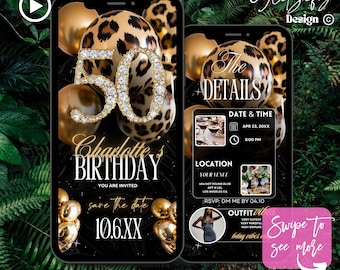 Leopard 50th Birthday Animated Invitation: Wild Safari Party (Digital Download)