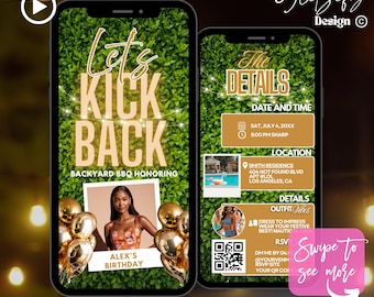 Invitación animada de cumpleaños con barbacoa: Fiesta dorada "Let's Kick Back" (Descarga digital)