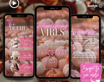 Animated Thanksgiving Potluck Invitation: Pink Friendsgiving Invite (Instant Download, Canva Template)