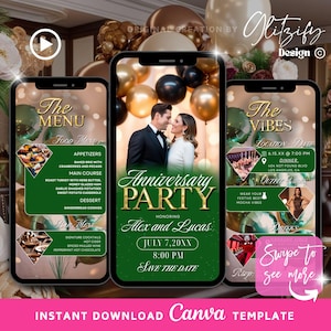 Green Anniversary Party Invitation,Text Invitation Anniversary,Surprise anniversary Dinner Invite,Digital Invitation,glam anniversary flyer