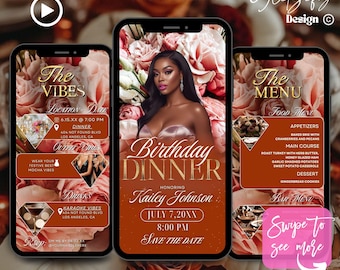 Floral Birthday Dinner Invitation: Roses & Peonies (Animated Digital Download)