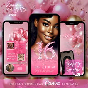 Glam Pink Sweet Sixteen Invitation,16th Birthday Digital Birthday Invitation,Animated Invite,Birthday Party Invite,Sweet 16 Digital Invites