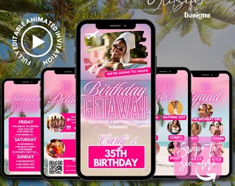 Animated Birthday Getaway Invitation: Girl Trip Itinerary (Digital Download)