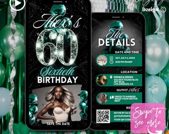 Emerald Green 60th Birthday Animated Invitation (Digital Download)