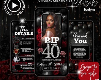 Rip 40s Birthday Invitation: Birthday Funeral Invite, Death to My Twenties Birthday Invite,Halloween 50th birthday Party Evite