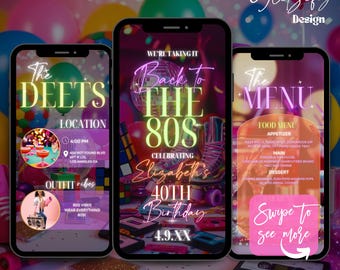80s Birthday Invitation Template: Retro Party, Animated Design (Digital Download)