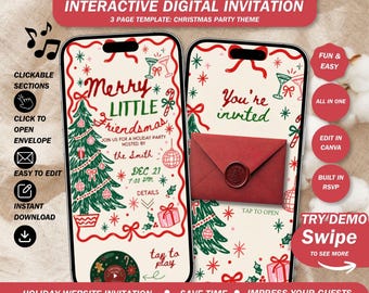 Merry Little Friendsmas Invitation Website: Handdrawn Holiday Party Invite with Built in Rsvp and Music ( canva template )