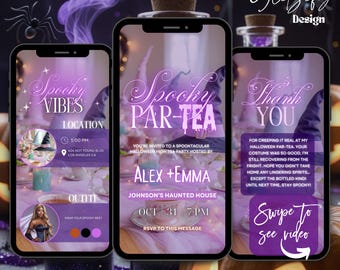 Animated Halloween Tea Party Invitation: Spooky Canva Evite (Instant Download, PDF Link)