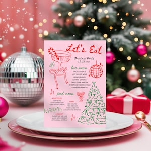 Weihnachtsessen Menü Karte, Weihnachten Friendsmas Party Menü Vorlage, Handgezeichnete Weihnachten druckbar, Scribble Weihnachtsmenü, Party Dekoration