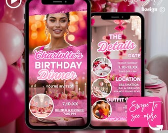 Invito animato per la cena di compleanno: programma della festa in rosa (download digitale)
