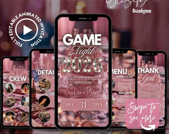 New Year's Game Night Party Invitation: Girls Night, New Year (Canva Template)